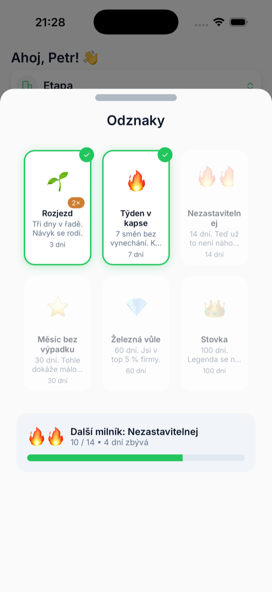 Gamifikace práce – odznaky za úspěchy v evidenci směn