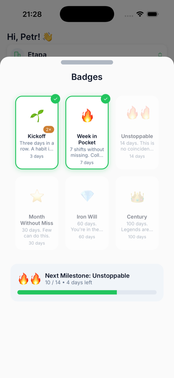 Work gamification – badges for rewarding shift tracking achievements