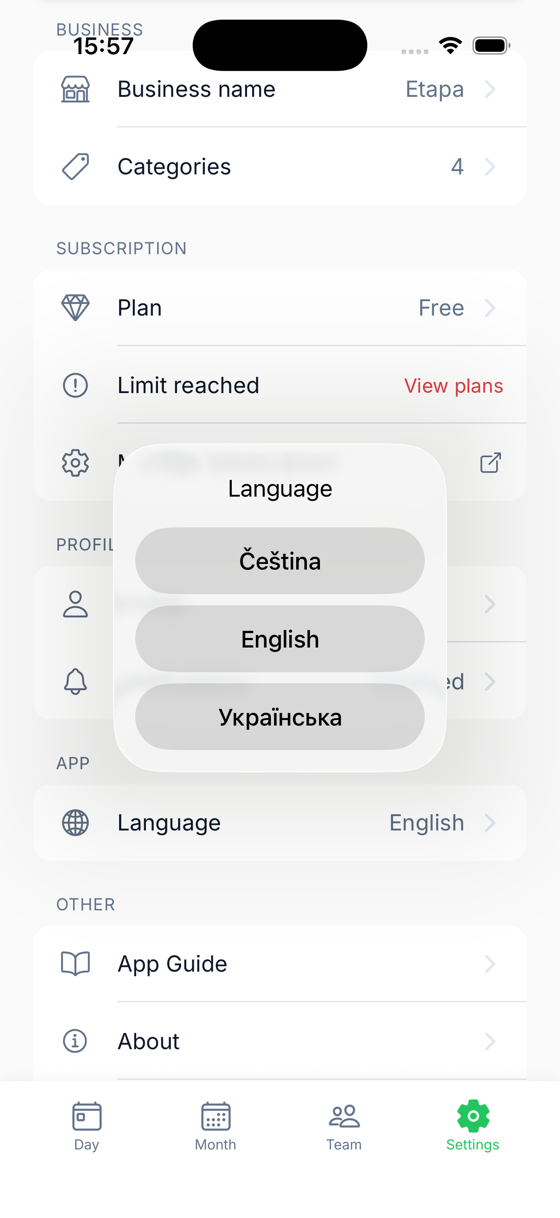 ShiftStreak language switcher – Czech, English, Ukrainian